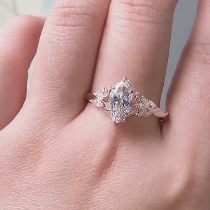 Floral Marquise Cut Moissanite Engagement Ring Vintage 14K Gold Moissanite Diamond Wedding Ring Nature Inspire Ring Anniversary Gifts For Her