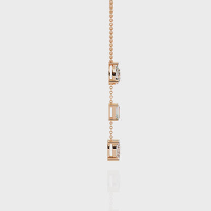 Trinity Drop Necklace | Pear–Emerald–Oval Diamond Stones on Dainty Y Chain | Minimal Lariat Pendant for Women, Elegant Everyday Gift