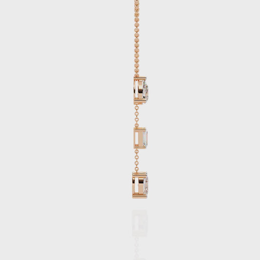 Trinity Drop Necklace | Pear–Emerald–Oval Diamond Stones on Dainty Y Chain | Minimal Lariat Pendant for Women, Elegant Everyday Gift
