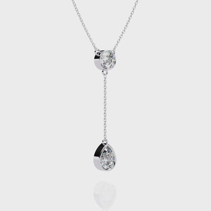 Dainty Diamond Lariat Necklace – Bezel-Set Round & Pear Drop on Station Chain, Minimal Y-Neck Pendant for Everyday & Bridal Gift