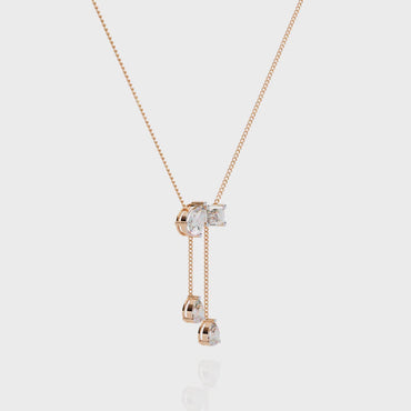 Mixed-Shape Diamond Y Necklace – Pear & Emerald-Cut Drop Lariat | Dainty Station Pendant for Layering | Solid Gold Chain, Minimal Modern Gift