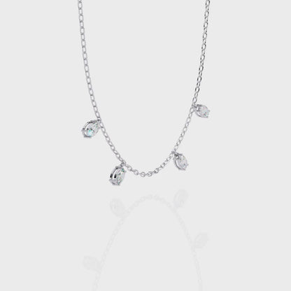 Oval Drop Charm Necklace | Floating Oval Stations on Fine Chain | Lab-Grown Diamond/Moissanite | Solid Gold or Platinum | Minimal Everyday Luxe