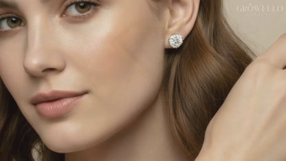 3CT Each Round Diamond Crown Stud Earrings, Split 4 Prong Basket Solitaire, Lab Grown Diamond or Moissanite, Solid Gold