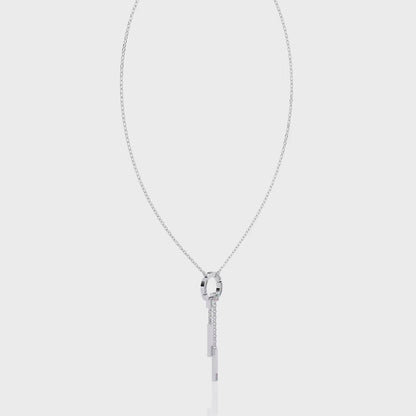 Circle Lariat Bar Drop Necklace | Minimal Y Pendant with Princess-Cut Accents | Lab-Grown Diamond/Moissanite | Solid Gold or Platinum