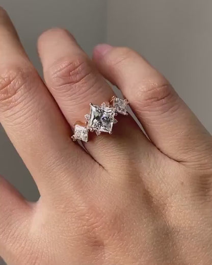 3.5 TCW Princess Cluster Ring, Claw-Prong, Solid Gold, Lab-Grown Diamond or Moissanite