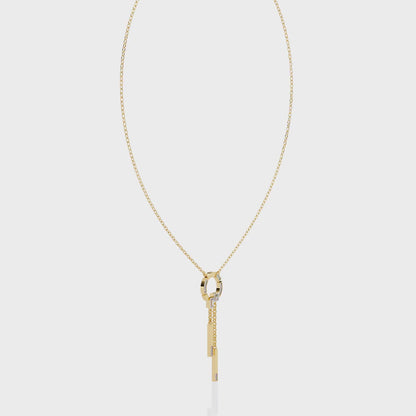 Circle Lariat Bar Drop Necklace | Minimal Y Pendant with Princess-Cut Accents | Lab-Grown Diamond/Moissanite | Solid Gold or Platinum
