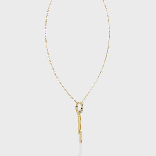 Circle Lariat Bar Drop Necklace | Minimal Y Pendant with Princess-Cut Accents | Lab-Grown Diamond/Moissanite | Solid Gold or Platinum