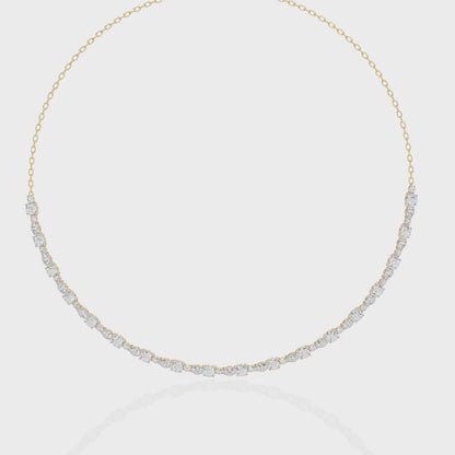 Diamond Riviera Half-Tennis Necklace | Floating Prong-Set Bar on Fine Chain | Lab-Grown/Moissanite | Solid Gold or Platinum | Minimal Luxe