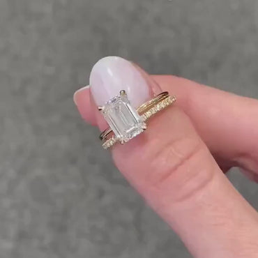 4 CT Emerald Cut Moissanite Engagement Ring Emerald Cut Solitaire Lab Grown Diamond Ring 14K Solid Gold Ring For Women Hidden Halo Ring.