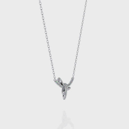 Bow Knot Diamond Necklace – Pave Ribbon Pendant, Dainty Sparkle, Adjustable Chain, Bridesmaid/Anniversary Gift, Everyday Elegant Jewelry