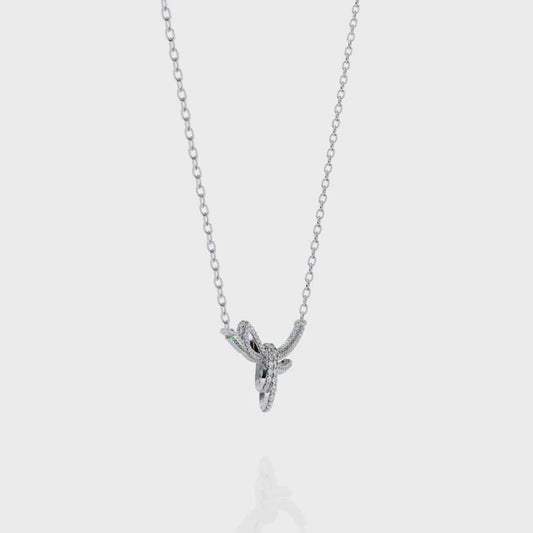 Bow Knot Diamond Necklace – Pave Ribbon Pendant, Dainty Sparkle, Adjustable Chain, Bridesmaid/Anniversary Gift, Everyday Elegant Jewelry