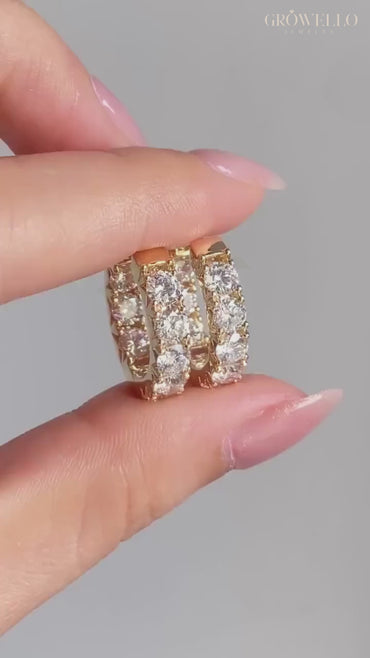 Round Diamond Spike Hoop Earrings, Huggie Style, Solid Gold, Lab Grown Diamond or Moissanite