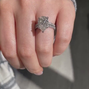 3 CT Pear Cut Moissanite Engagement Bridal Set Gift For Her Hidden Halo Ring 14K Solid Gold Lab Grown Ring Gift for Wife Wedding Ring Set.