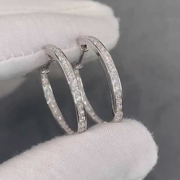 3 MM Round Moissanite Hoop Earrings, Lab Grown Diamond Channel Set Hoops Earrings, Solid 14k Yellow Gold Dainty Earrings For Women's.