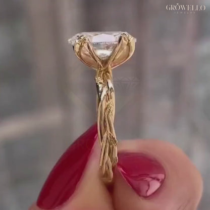 3CT Oval Diamond Engagement Ring, Twisted Bypass Band, Solid Gold, Lab-Grown Diamond or Moissanite.
