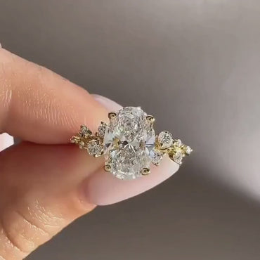 3 CT Oval Moissanite Engagement Ring Oval Cluster Diamond Wedding Ring 14K Solid Gold Anniversary Ring Oval Vintage Ring.