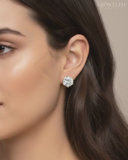 3CT Round Diamond Stud Earrings, Crown Six Prong Solitaire, Elegant Luxury, IGI Lab Grown Diamond or Moissanite