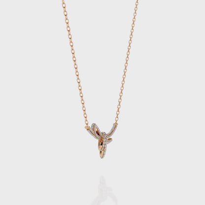 Bow Knot Diamond Necklace – Pave Ribbon Pendant, Dainty Sparkle, Adjustable Chain, Bridesmaid/Anniversary Gift, Everyday Elegant Jewelry