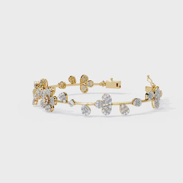 Floral Cluster Tennis Bracelet | Blossom Design with Pear & Marquise Petals | Lab-Grown Diamond/Moissanite | Solid Gold or Platinum | Elegant Gift