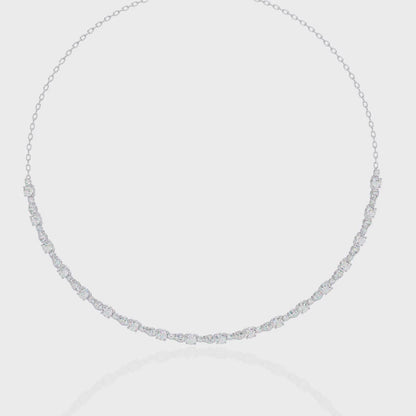 Diamond Riviera Half-Tennis Necklace | Floating Prong-Set Bar on Fine Chain | Lab-Grown/Moissanite | Solid Gold or Platinum | Minimal Luxe