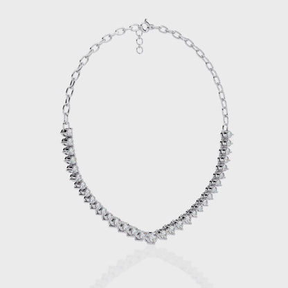 Graduated Heart Riviera Necklace – Diamond Heart Tennis Choker, Floating Round Stones, Lab-Grown or Moissanite, Everyday Minimal Luxe