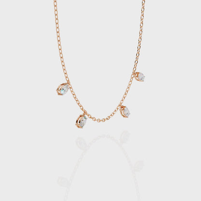 Oval Drop Charm Necklace | Floating Oval Stations on Fine Chain | Lab-Grown Diamond/Moissanite | Solid Gold or Platinum | Minimal Everyday Luxe