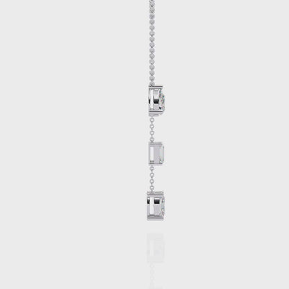 Trinity Drop Necklace | Pear–Emerald–Oval Diamond Stones on Dainty Y Chain | Minimal Lariat Pendant for Women, Elegant Everyday Gift